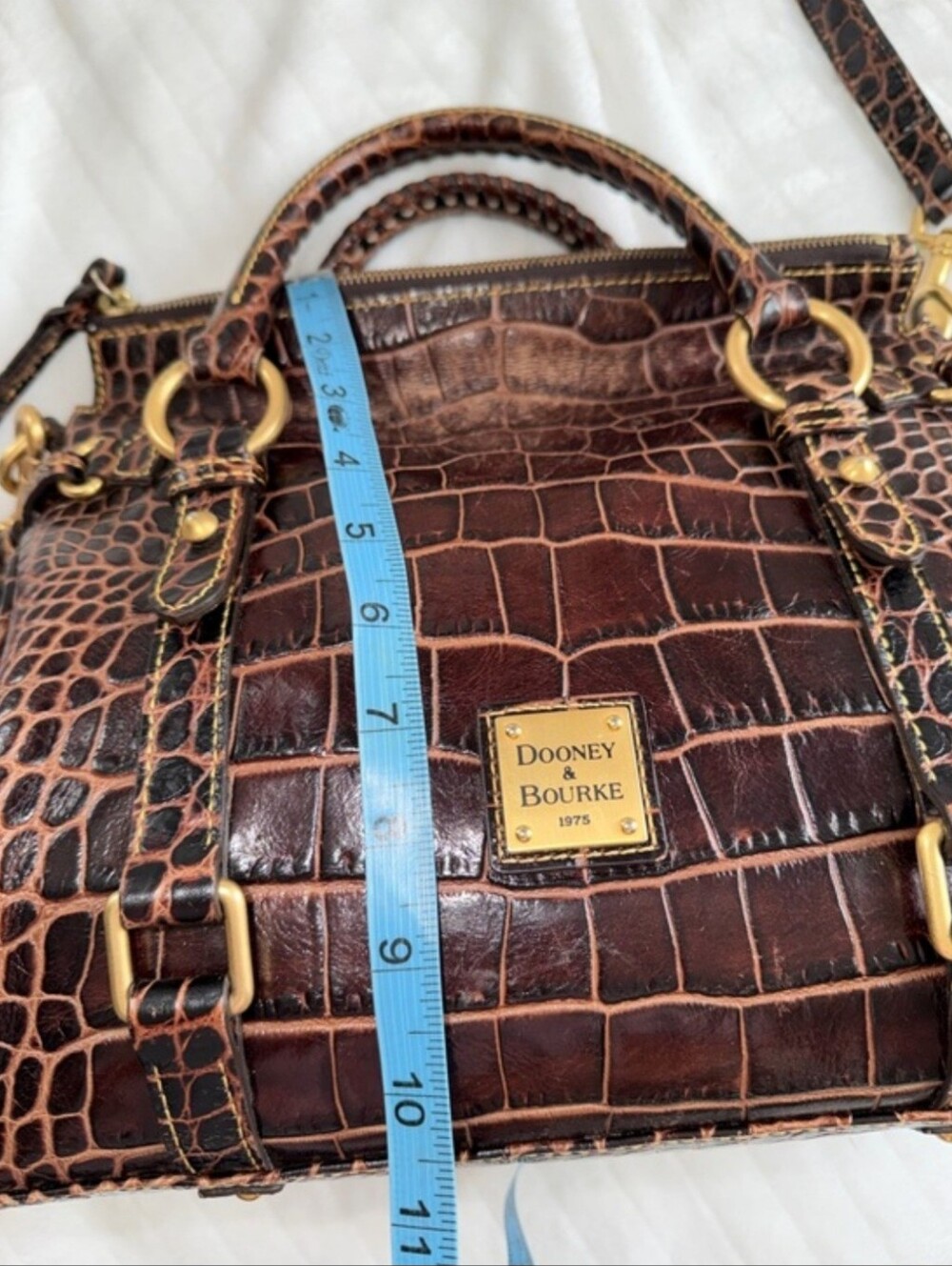 Dooney & Bourke Brown Croc-Embossed Satchel with Gold Hardware - Picture 4 of 7